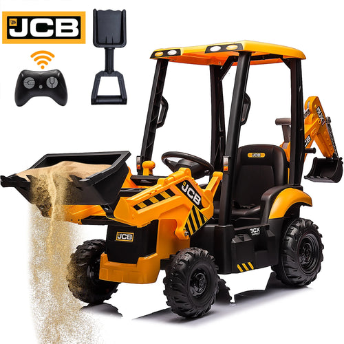 12V Kids Ride on Excavator Digger Toy Cars, JCB Battery Powered Electric Tractor with Remote Control, Ride on Construction Truck W/ Shovel, Loader and Digger for 3-5 Boys Girls, Yellow