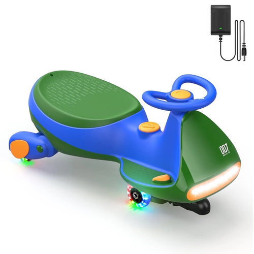 12V N7 Pro Electric Wiggle Car with Pedal, 2-In-1 Kids Ride on Toy, Rechargeable Battery, 2-Speed, Anti-Rollover, Flashing Wheels, Bluetooth Music, for Ages 3+, 150 Lbs, Penguin Black
